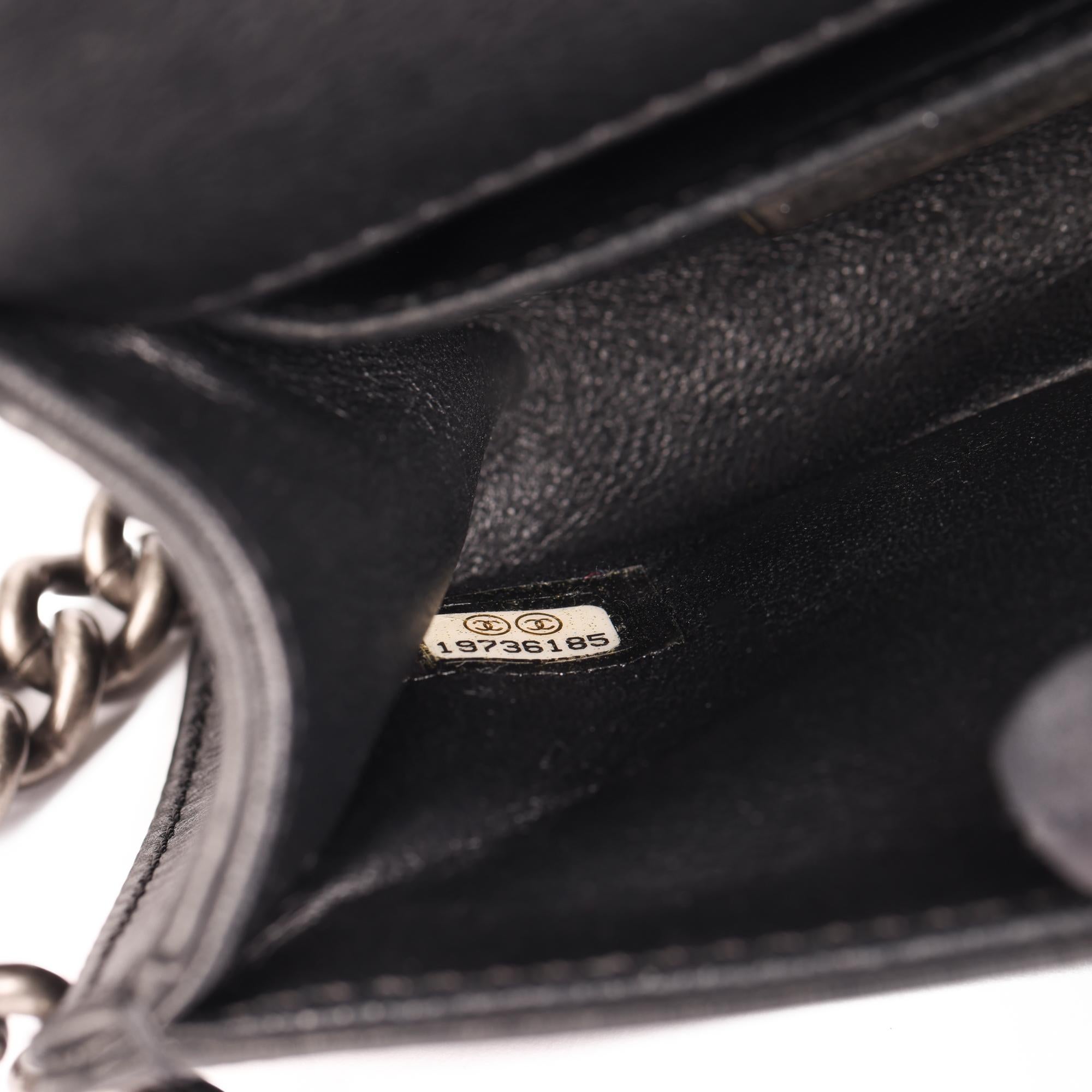 CHANEL Black Lambskin & Hologram Galuchat Micro Le Boy 2