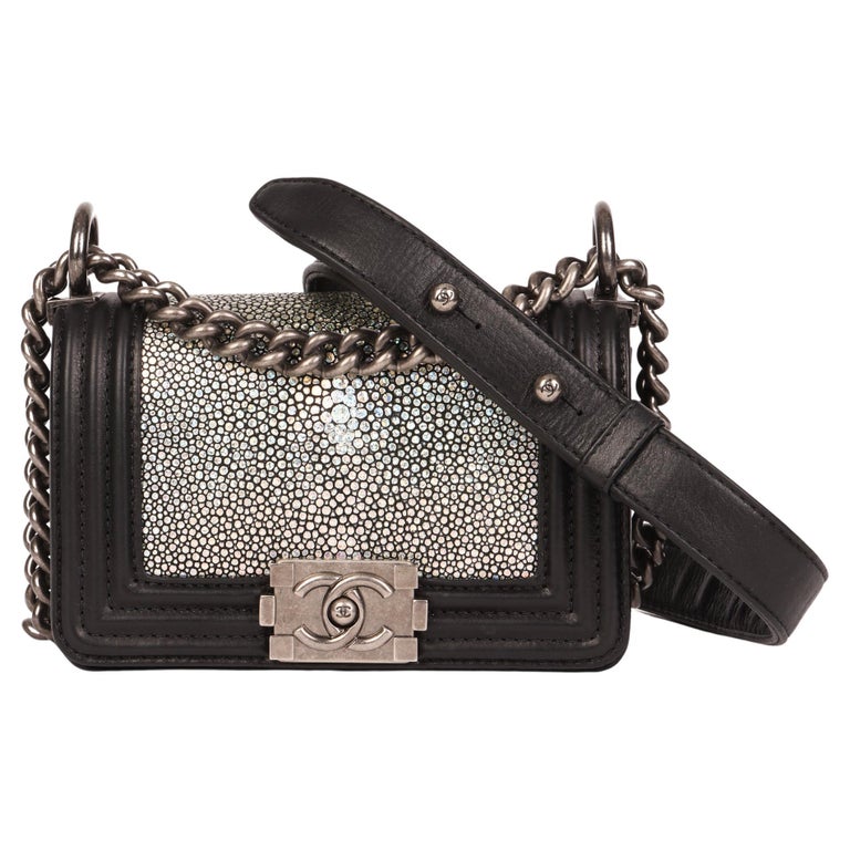 CHANEL Black Lambskin and Hologram Galuchat Micro Le Boy For Sale at 1stDibs