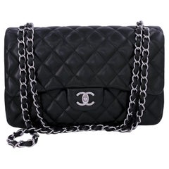 Chanel Black Lambskin Jumbo Classic Double Flap Bag SHW  65517