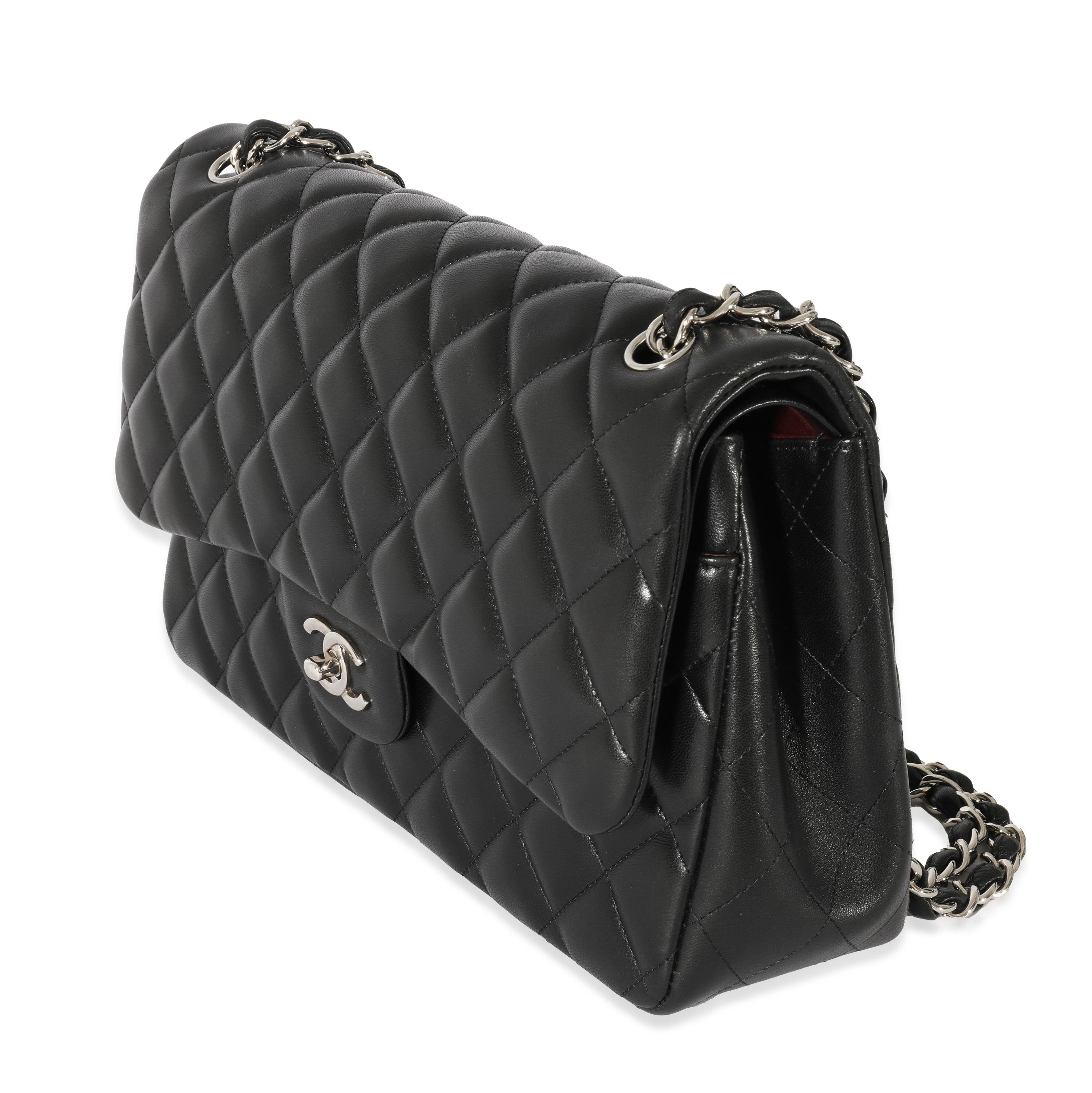 Women's Chanel Black Lambskin Jumbo Classic Double Flap For Sale