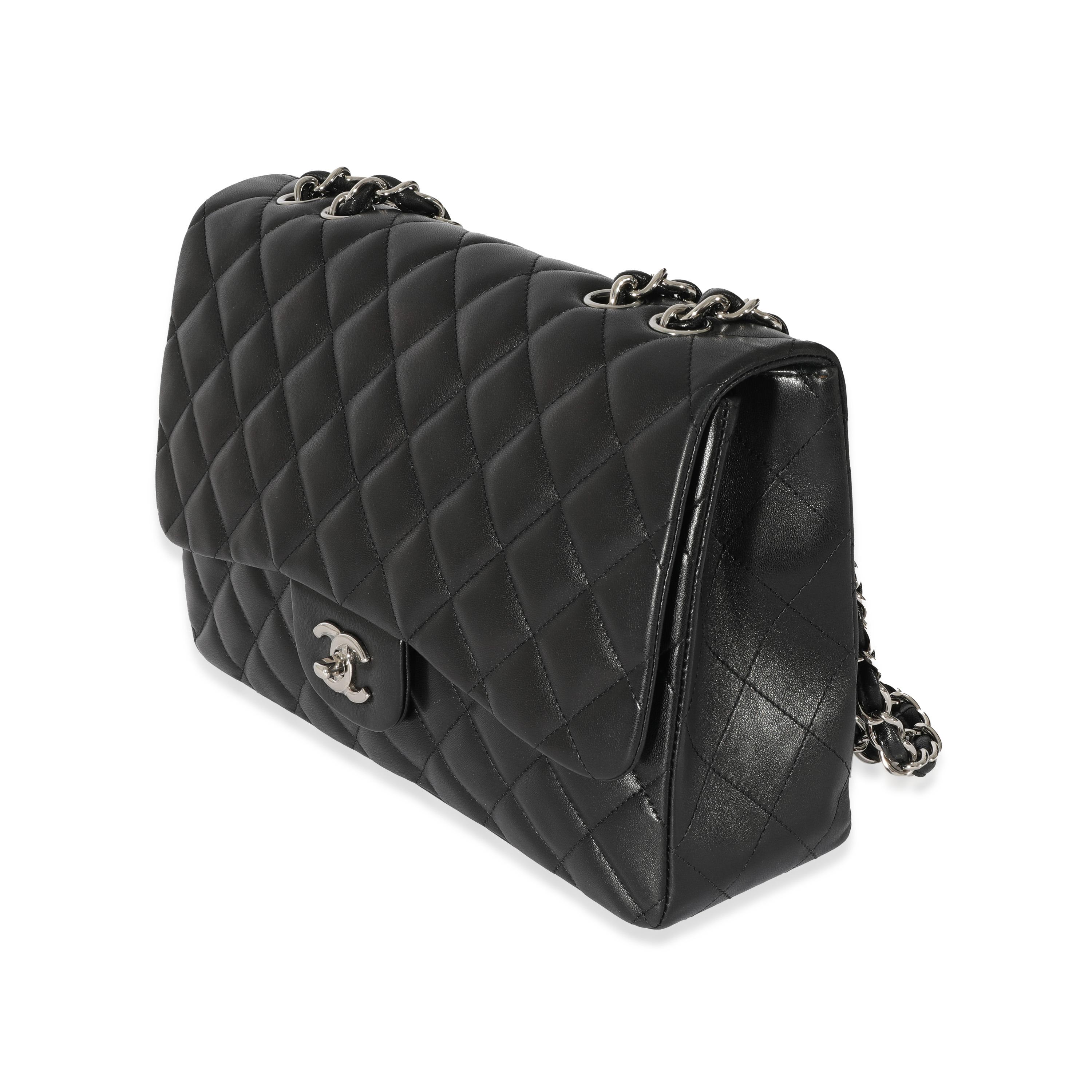 Women's Chanel Black Lambskin Jumbo Single Flap Bag For Sale