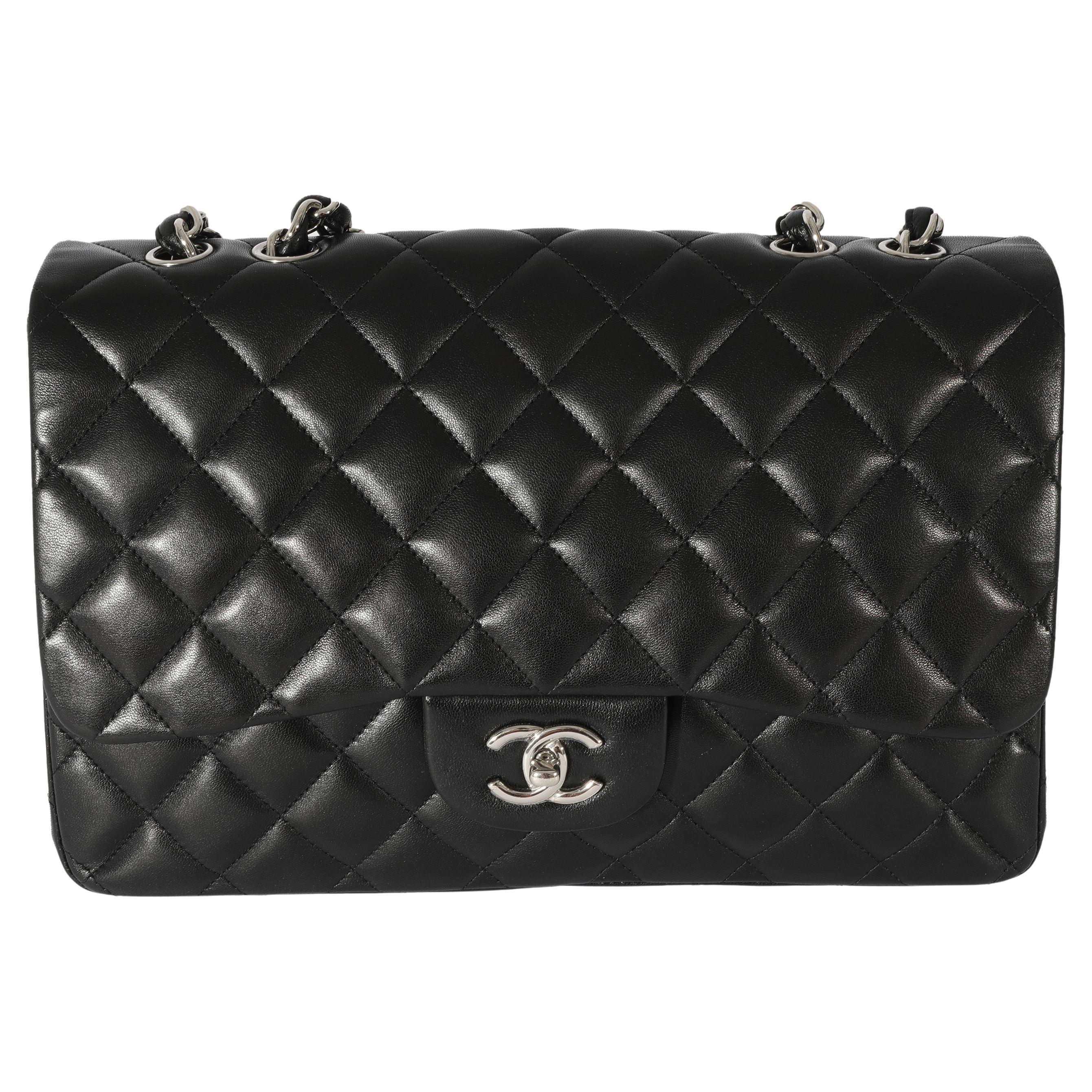 Chanel Black Lambskin Jumbo Single Flap Bag For Sale