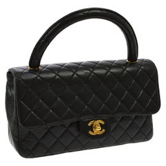 Chanel Black Lambskin Kelly Style Evening Top Handle Satchel Bag