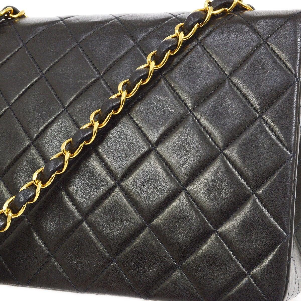 CHANEL Black Lambskin Leather 24K Gold Hardware Small Evening Shoulder Flap Bag  In Good Condition In Chicago, IL