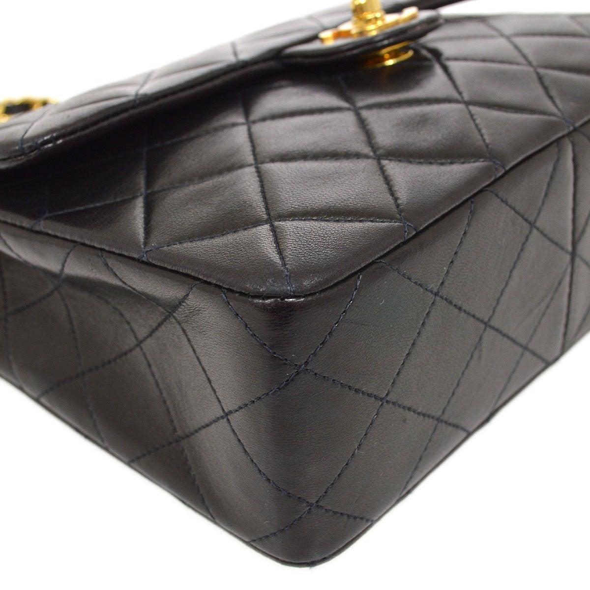 CHANEL Black Lambskin Leather 24K Gold Hardware Small Evening Shoulder Flap Bag  1