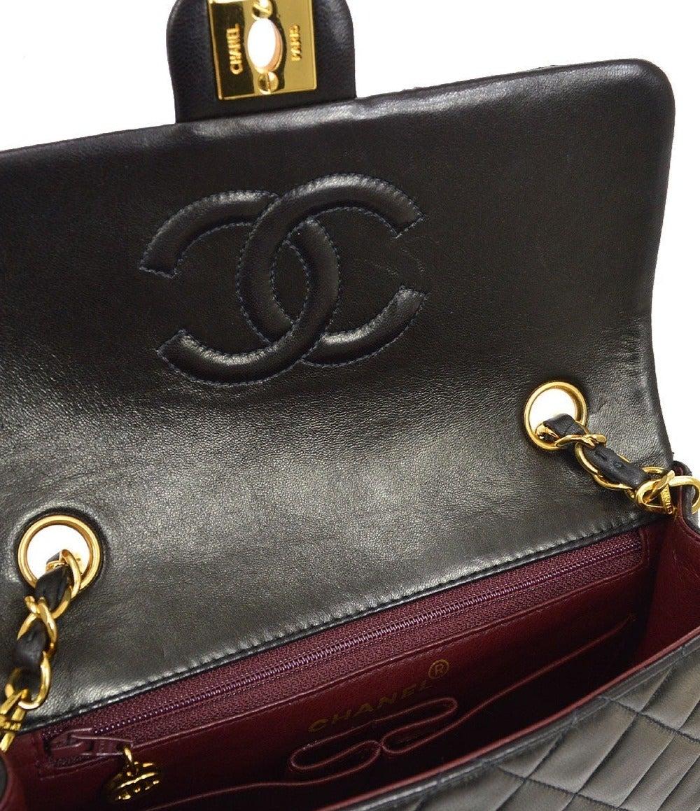CHANEL Black Lambskin Leather 24K Gold Hardware Small Evening Shoulder Flap Bag  2