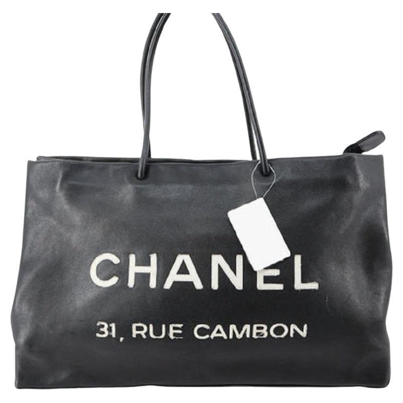 Chanel Black Lambskin Leather 31 Rue Cambon Essential Medium Shopping Tote  Bag