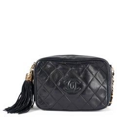 CHANEL black lambskin leather CAMERA TASSEL Shoulder Bag Vintage