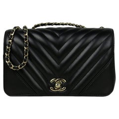 Chanel Black Lambskin Leather Chevron Mini Statement Flap Crossbody Bag