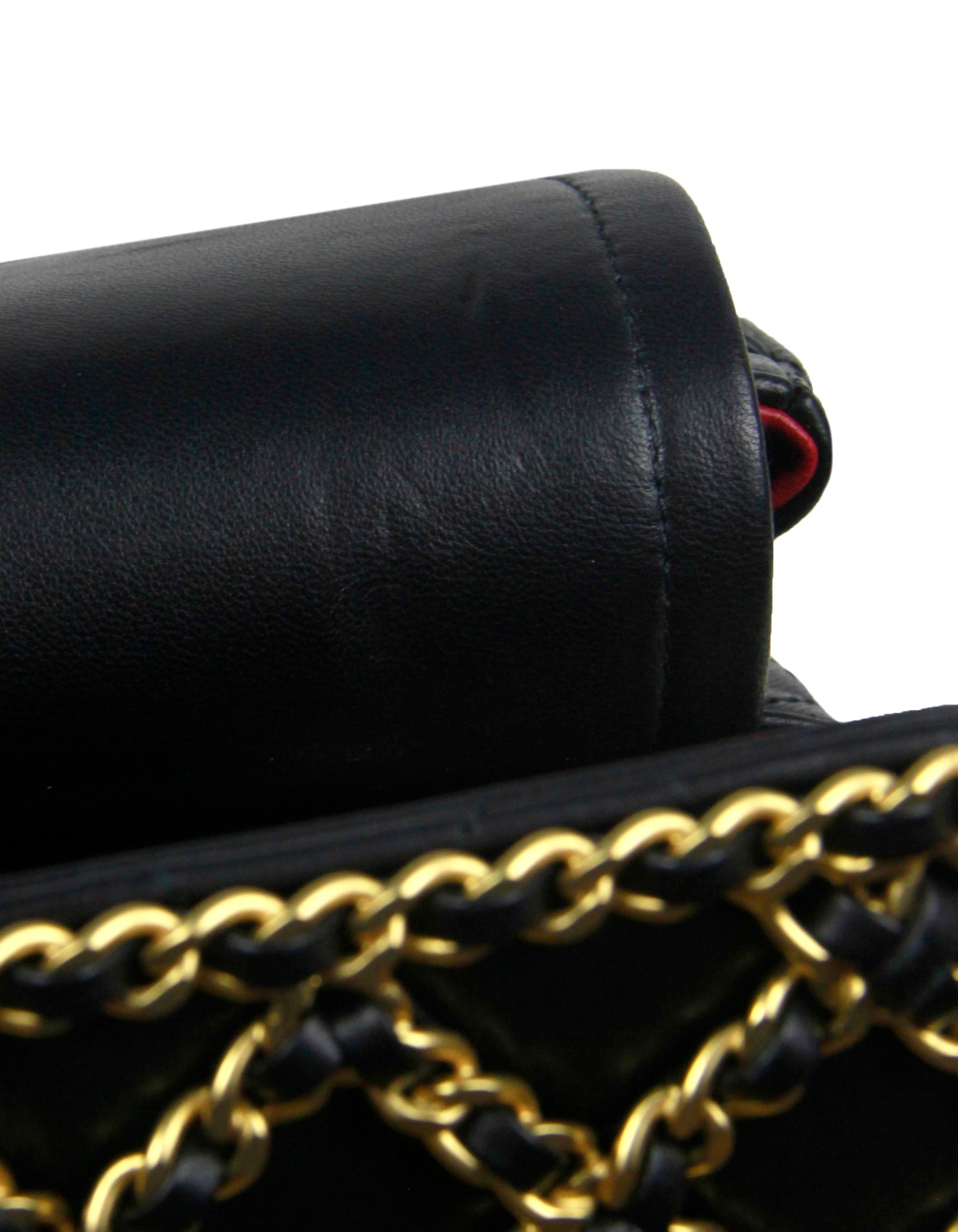 Chanel Classic Cage Klappentasche aus schwarzem Lammleder mit gewebter Kette 1