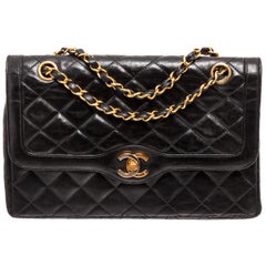 Chanel Black Lambskin Leather Double Flap Crossbody Bag
