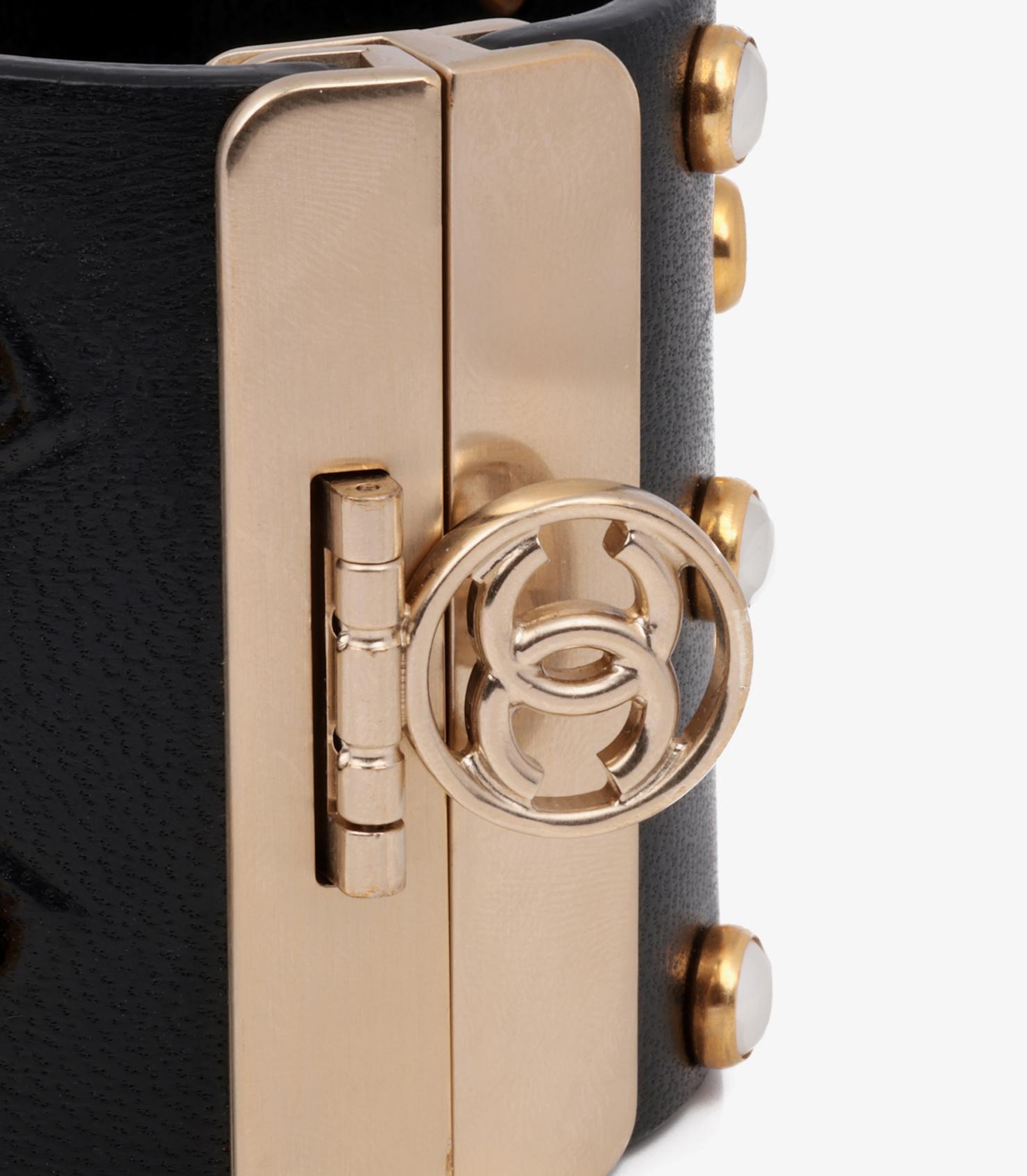 Chanel Black Lambskin Leather & Faux Pearl Matte Gold Tone CC Bracelet 1