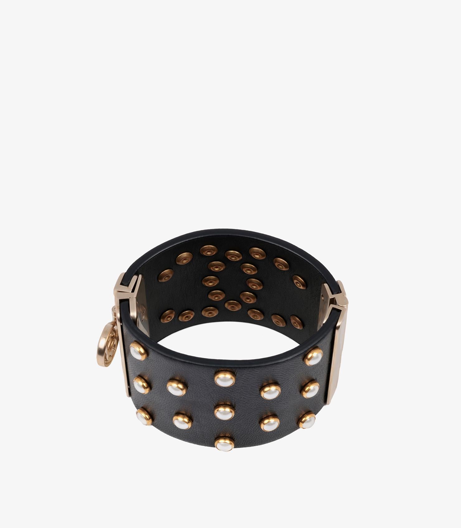 Chanel Black Lambskin Leather & Faux Pearl Matte Gold Tone CC Bracelet 3