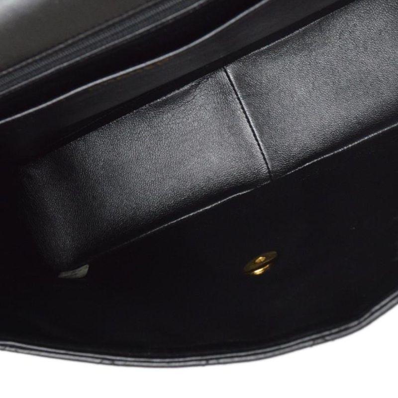 CHANEL Black Lambskin Leather Gold  Evening Shoulder Jumbo Flap Bag For Sale 2