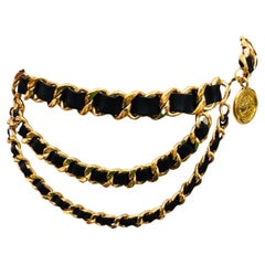 Chanel Black Lambskin Leather Gold Hardware Chain Medallion Belt