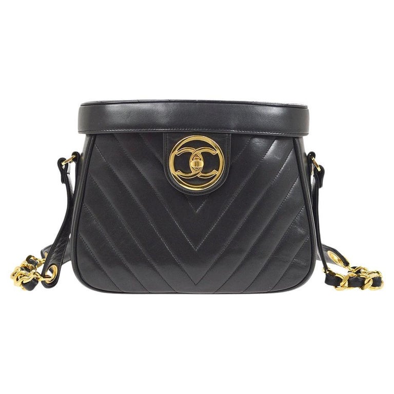 CHANEL Black Lambskin Leather Gold Hardware Small Bucket Canister Shoulder  Bag For Sale at 1stDibs