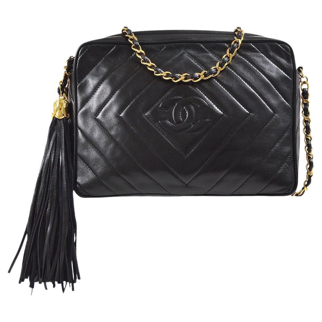 Chanel Black Patent Leather Gold Hardware CC Chevron Box Evening