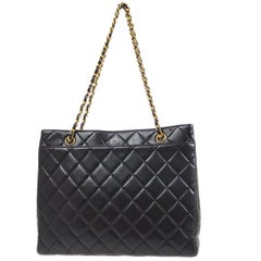 CHANEL Black Lambskin Leather Gold Large Shopper Carryall Shoulder Tote Bag