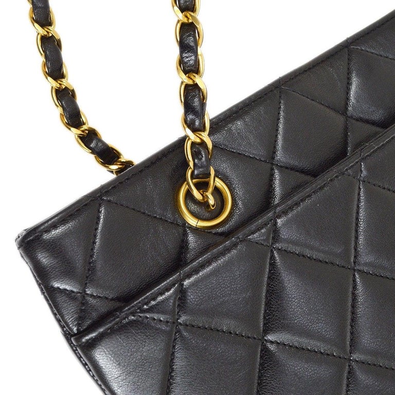 CHANEL Black Lambskin Leather Gold Large Shopper Carryall Shoulder Tote Bag  For Sale at 1stDibs