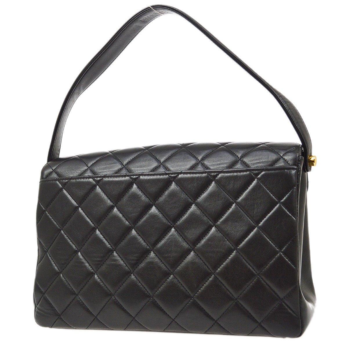 Women's CHANEL Black Lambskin Leather Gold Medium Evening Top Handle Shoulder Flap Bag