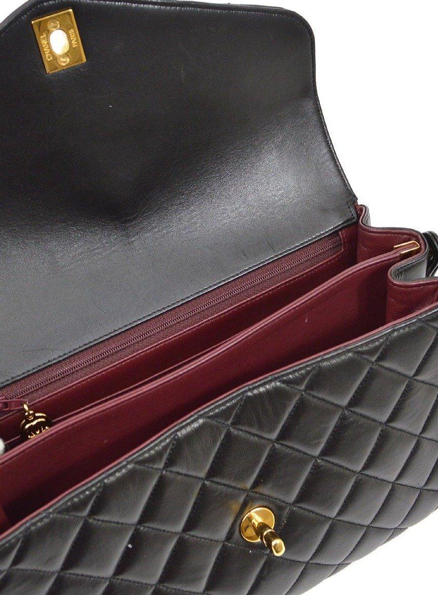 CHANEL Black Lambskin Leather Gold Medium Evening Top Handle Shoulder Flap Bag 2