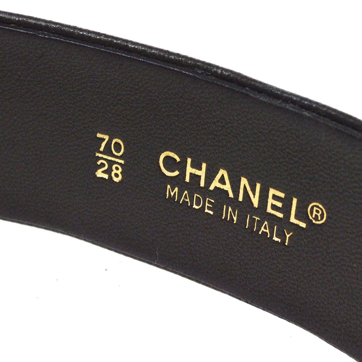 Women's CHANEL Black Lambskin Leather Gold Metal Logo Charm Chain Link Waist Belt For Sale