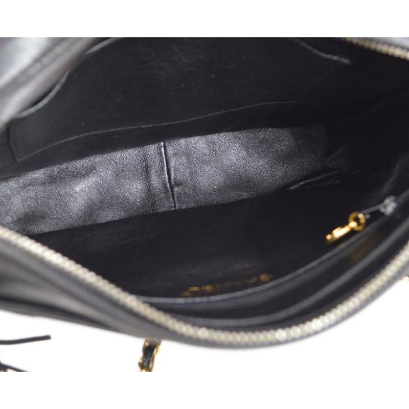 CHANEL Black Lambskin Leather Gold Tassel Evening Pocket Camera Shoulder Bag 2