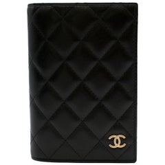 Chanel Black Lambskin Leather & Gold-tone CC Passport Case 