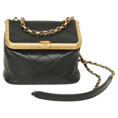 CHANEL Black Lambskin Leather KISS LOCK Bag Gold Chain HW Crossbody CC 2020 RUNW