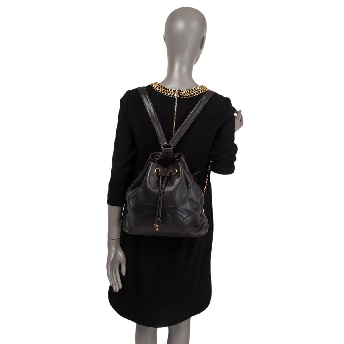 CHANEL black lambskin leather LARGE CC VINTAGE Backpack Bag 1