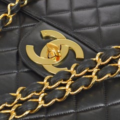 CHANEL Black Lambskin Leather Large Gold CC Jumbo Shoulder Flap Bag