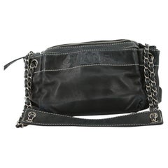 Vintage Chanel Black Lambskin Leather Lax Accordion Medium Tote Bag