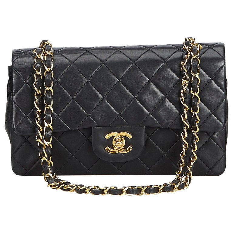 Chanel Black Lambskin Leather Leather Classic Small Double Flap Bag ...