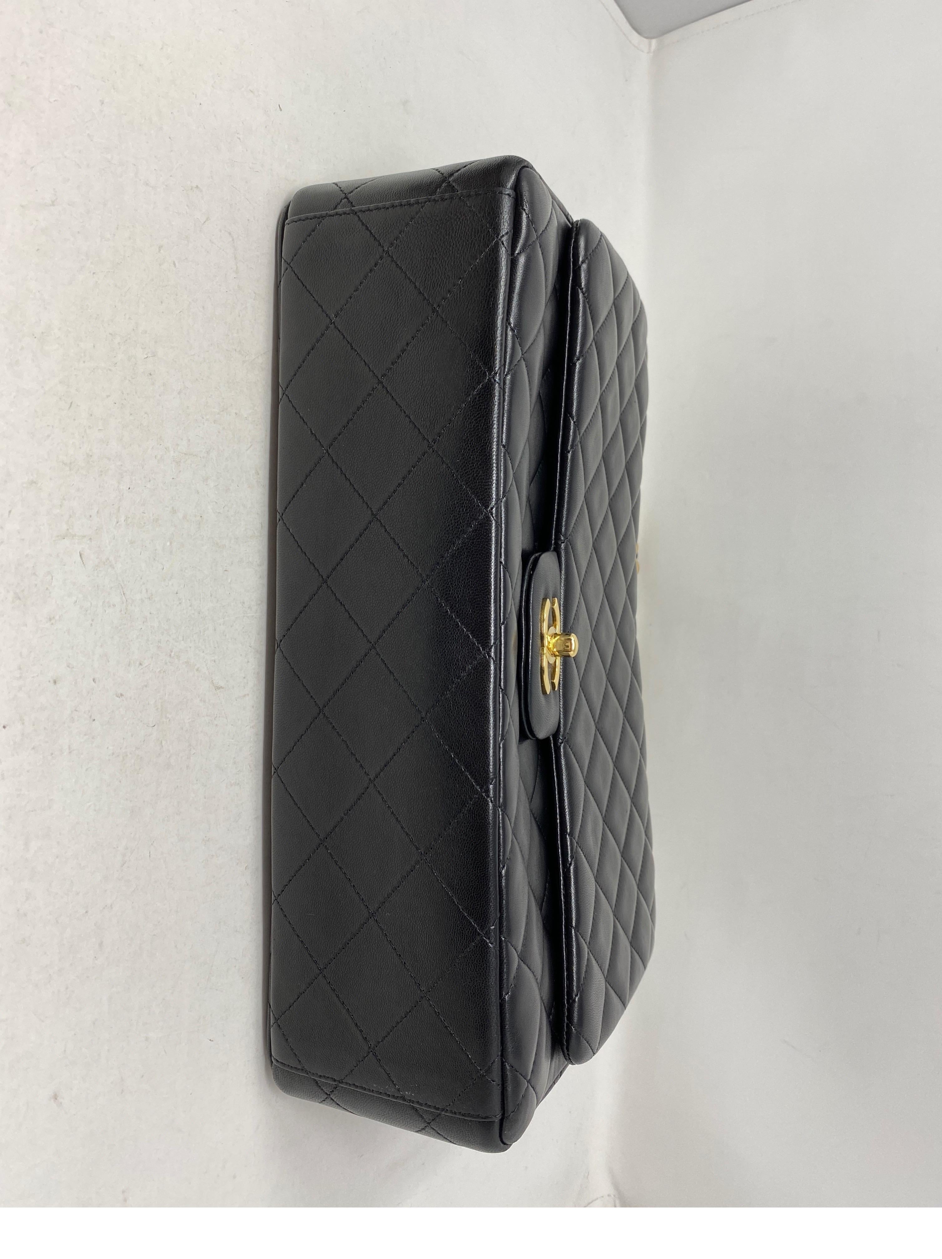 Chanel Black Lambskin Leather Maxi Bag  12