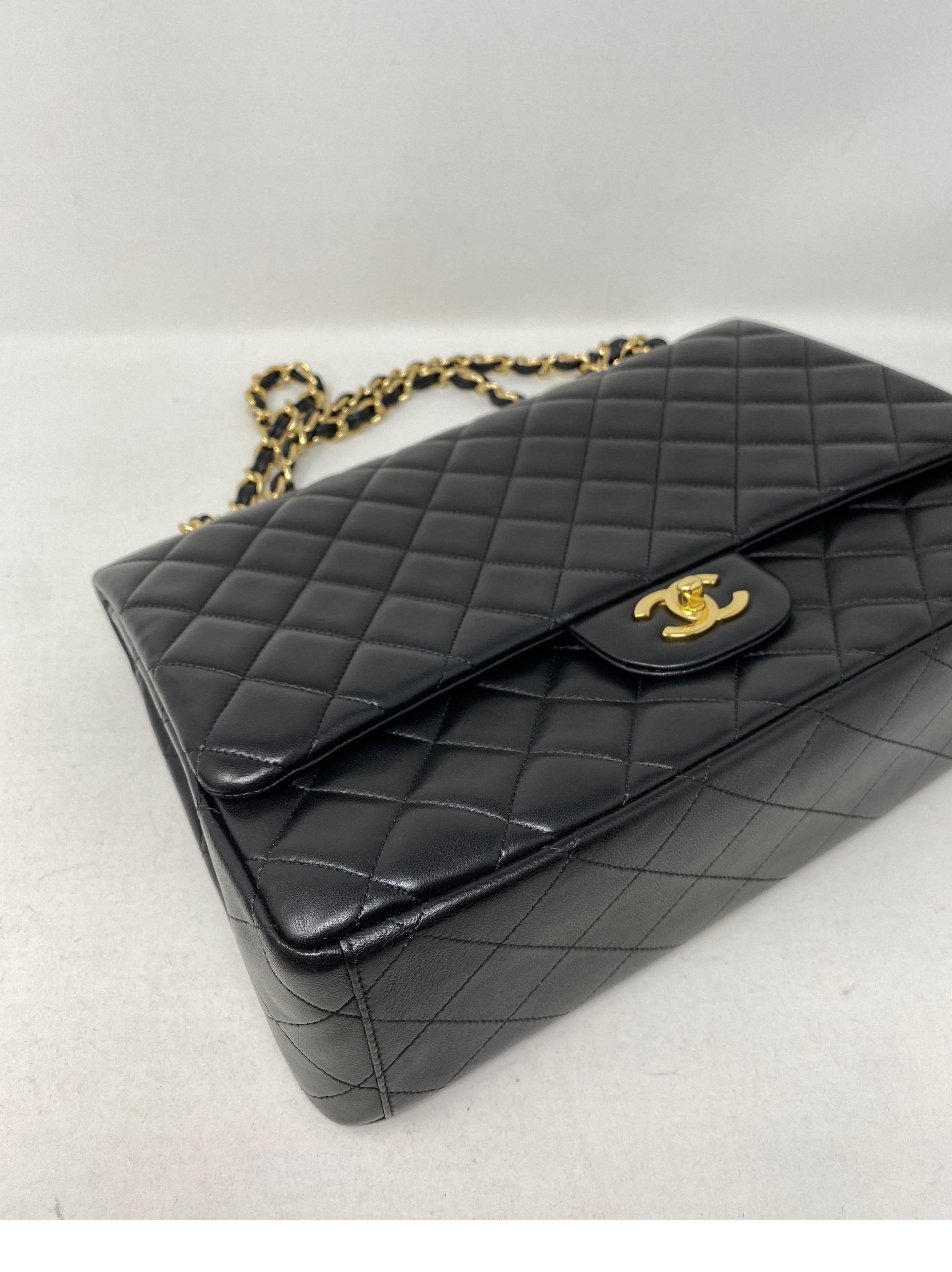 Chanel Black Lambskin Leather Maxi Bag  14