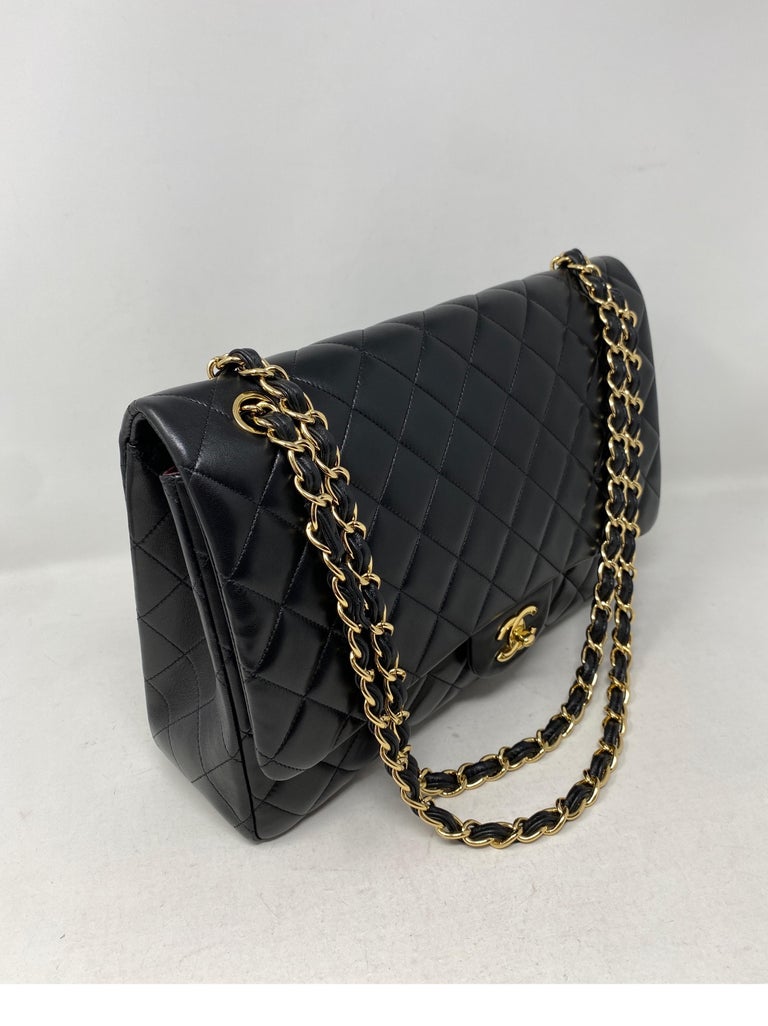 Women's or Men's Chanel Black Lambskin Leather Maxi Bag 