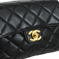Chanel Black Lambskin Leather Mini Small Party Top Handle Satchel Flap Bag