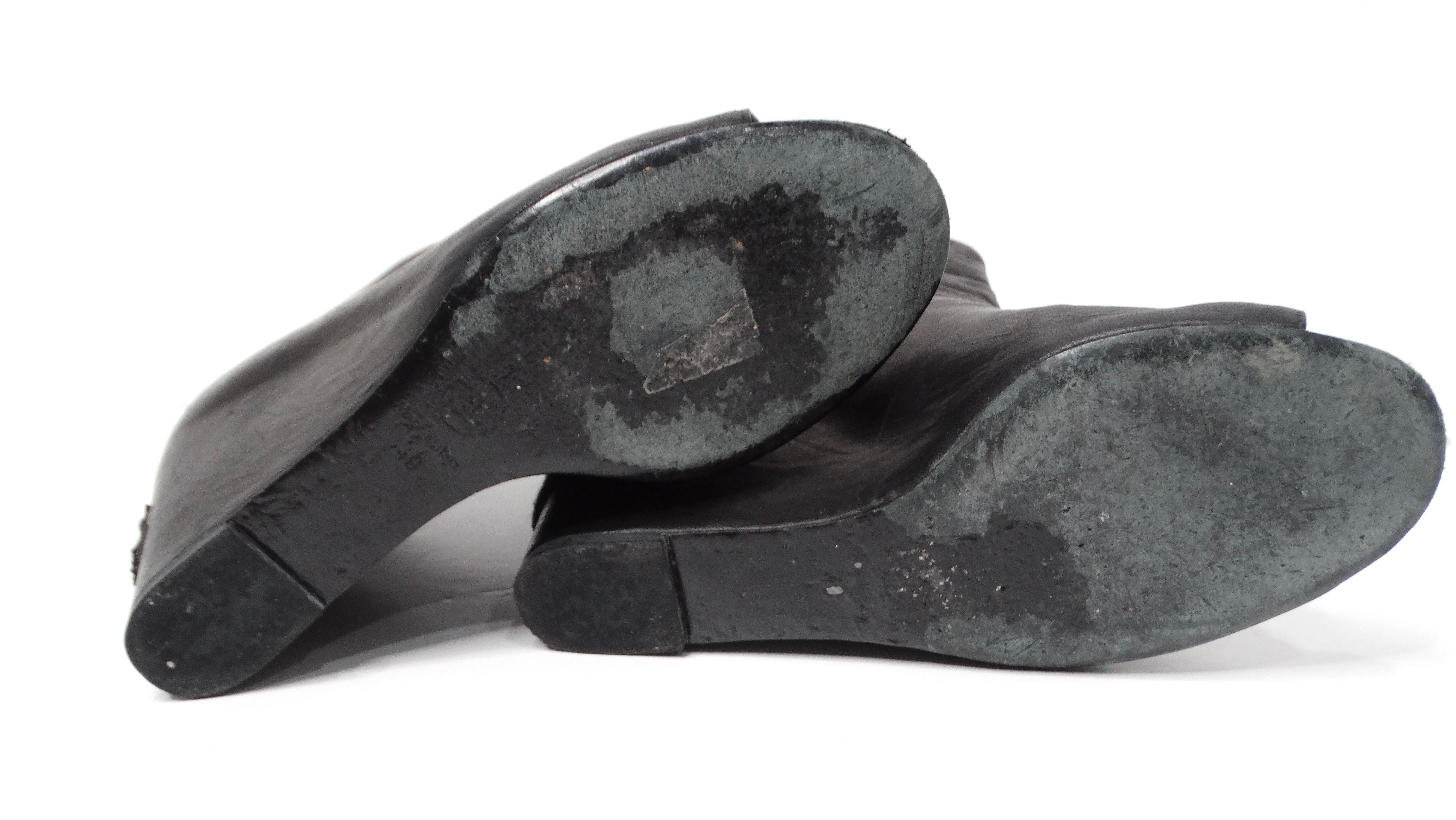 Chanel Black Lambskin Leather Peep Toe Wedge Ankle Boots For Sale 7