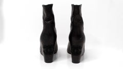 Chanel Black Lambskin Leather Peep Toe Wedge Ankle Boots