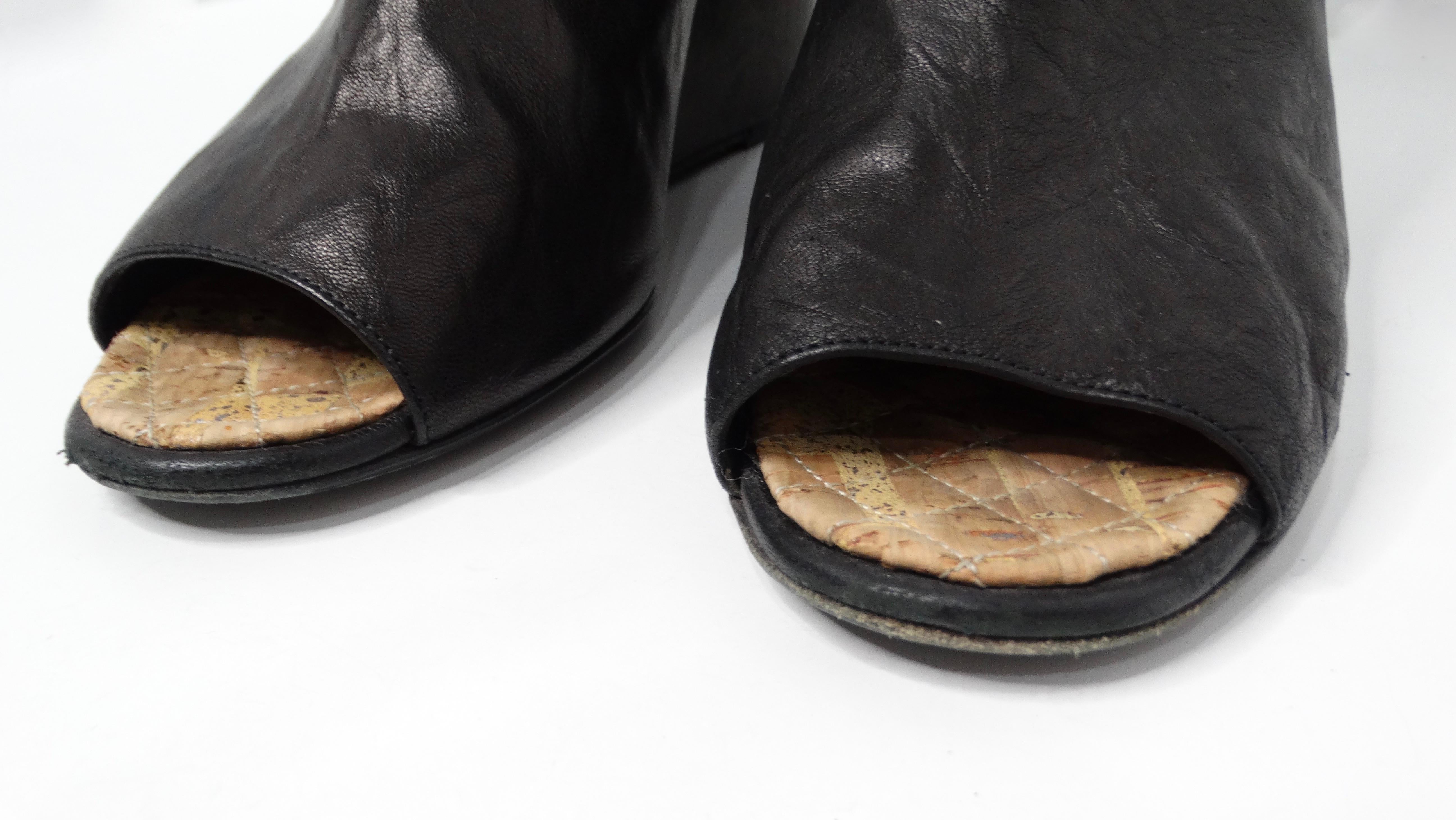 Chanel Black Lambskin Leather Peep Toe Wedge Ankle Boots For Sale 2