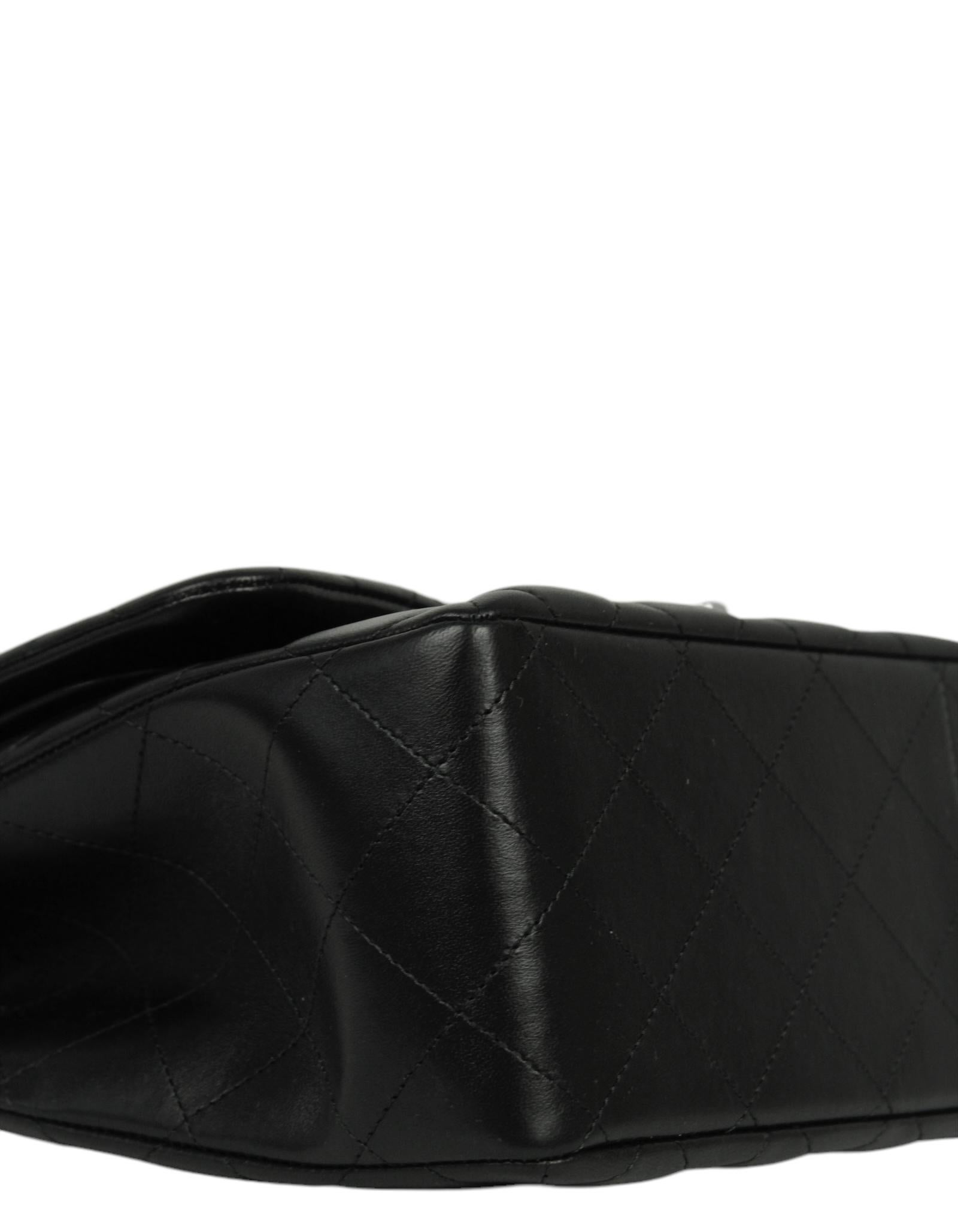 Chanel Black Lambskin Leather Quilted Classic Double Flap Jumbo Bag with Silver For Sale 2