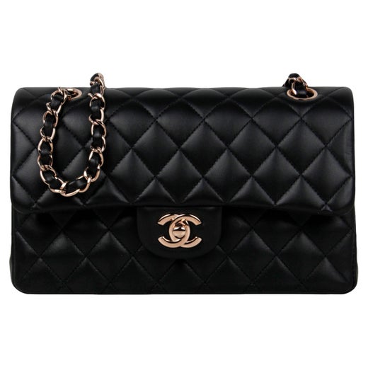 Black Quilted Lambskin Small Classic Double Flap Bag Gold Hardware,  1986-1988, Handbags & Accessories, 2022