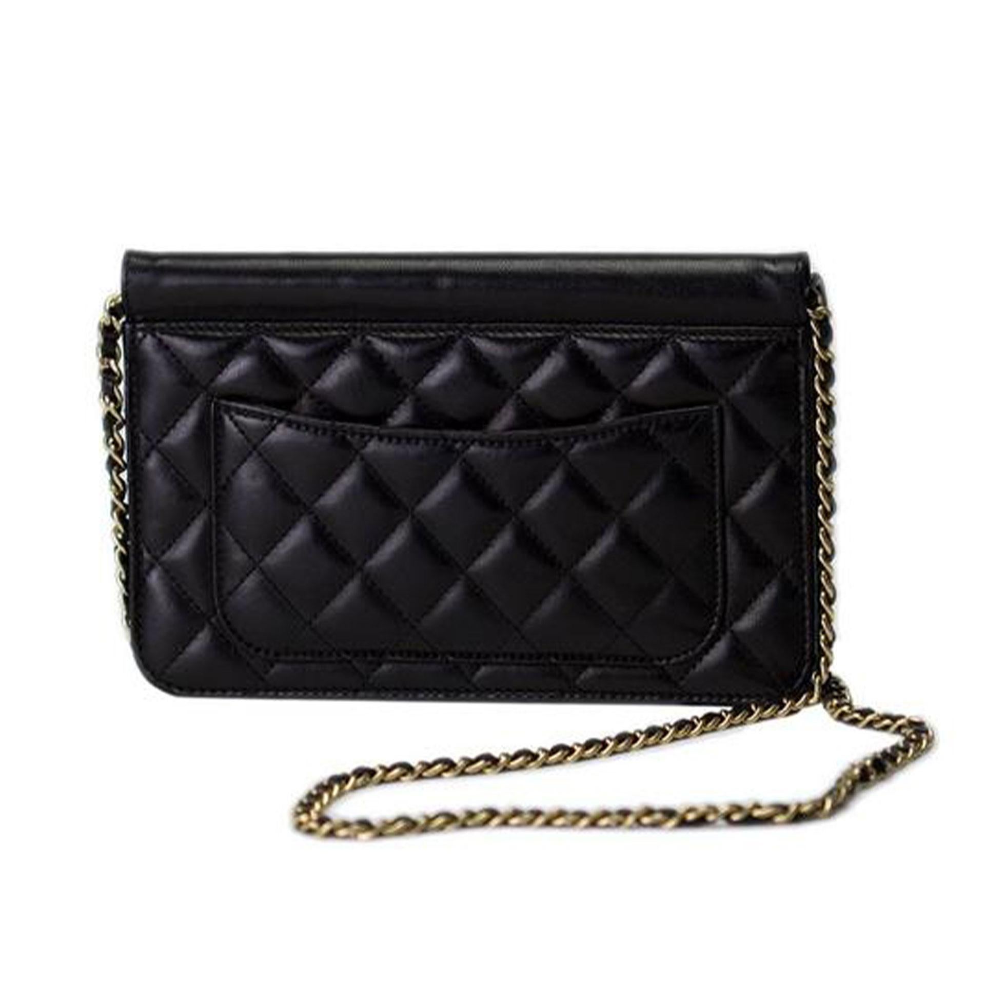 Chanel Black Lambskin Leather Quilted Flap Classic Flap Shoulder Bag 1