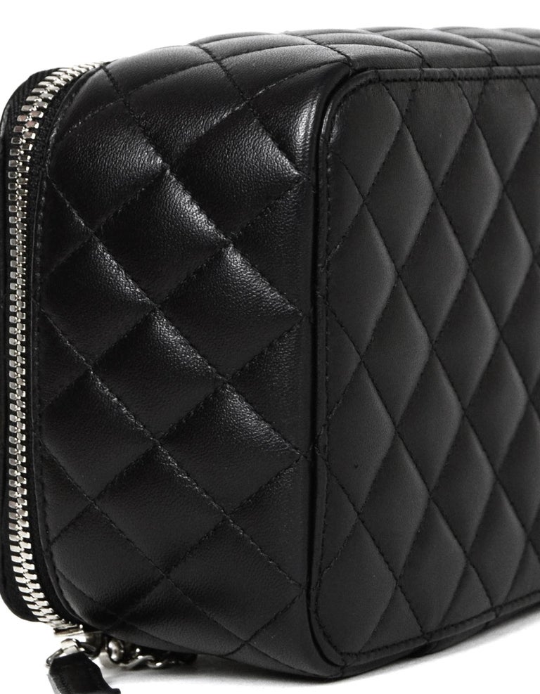 Chanel Black Lambskin Leather Quilted Jewelry Case Travel Bag For