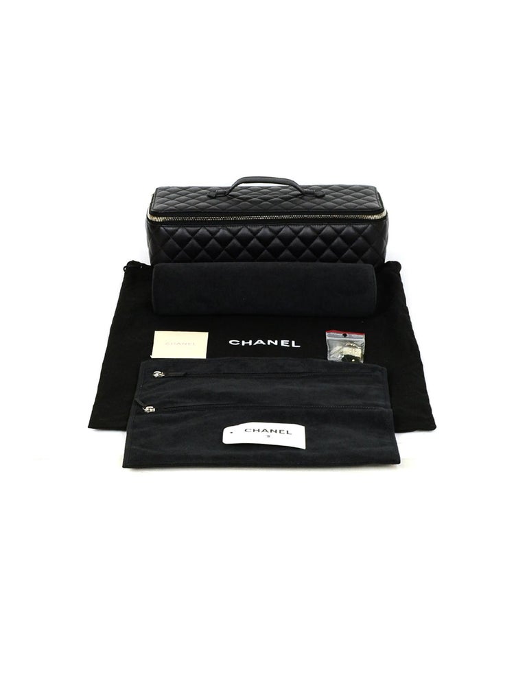Chanel Black Lambskin Leather Quilted Jewelry Case Travel Bag For