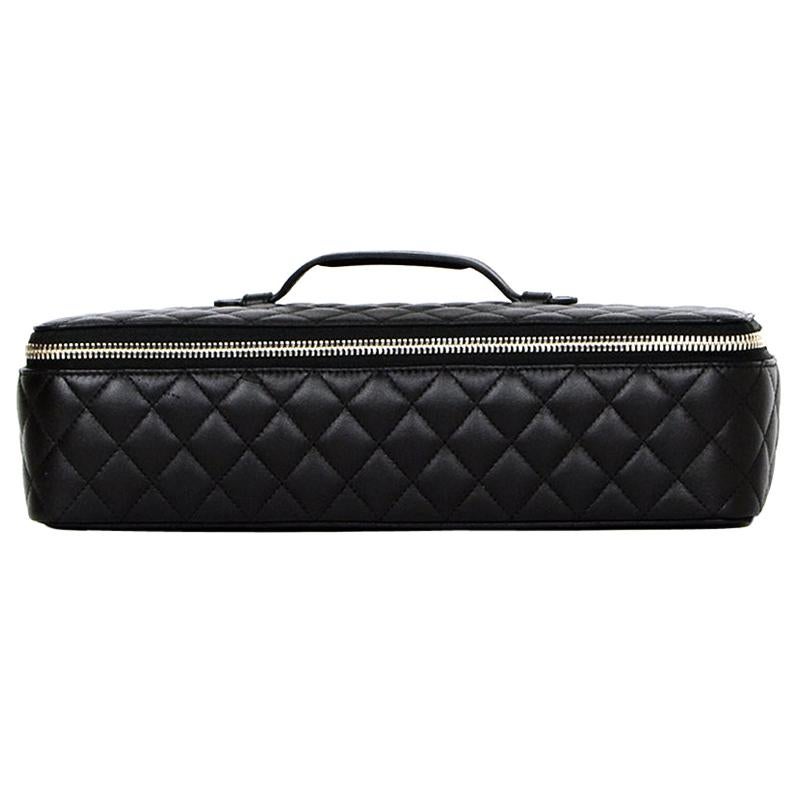 Chanel Black Lambskin Leather Quilted Jewelry Case Travel Bag