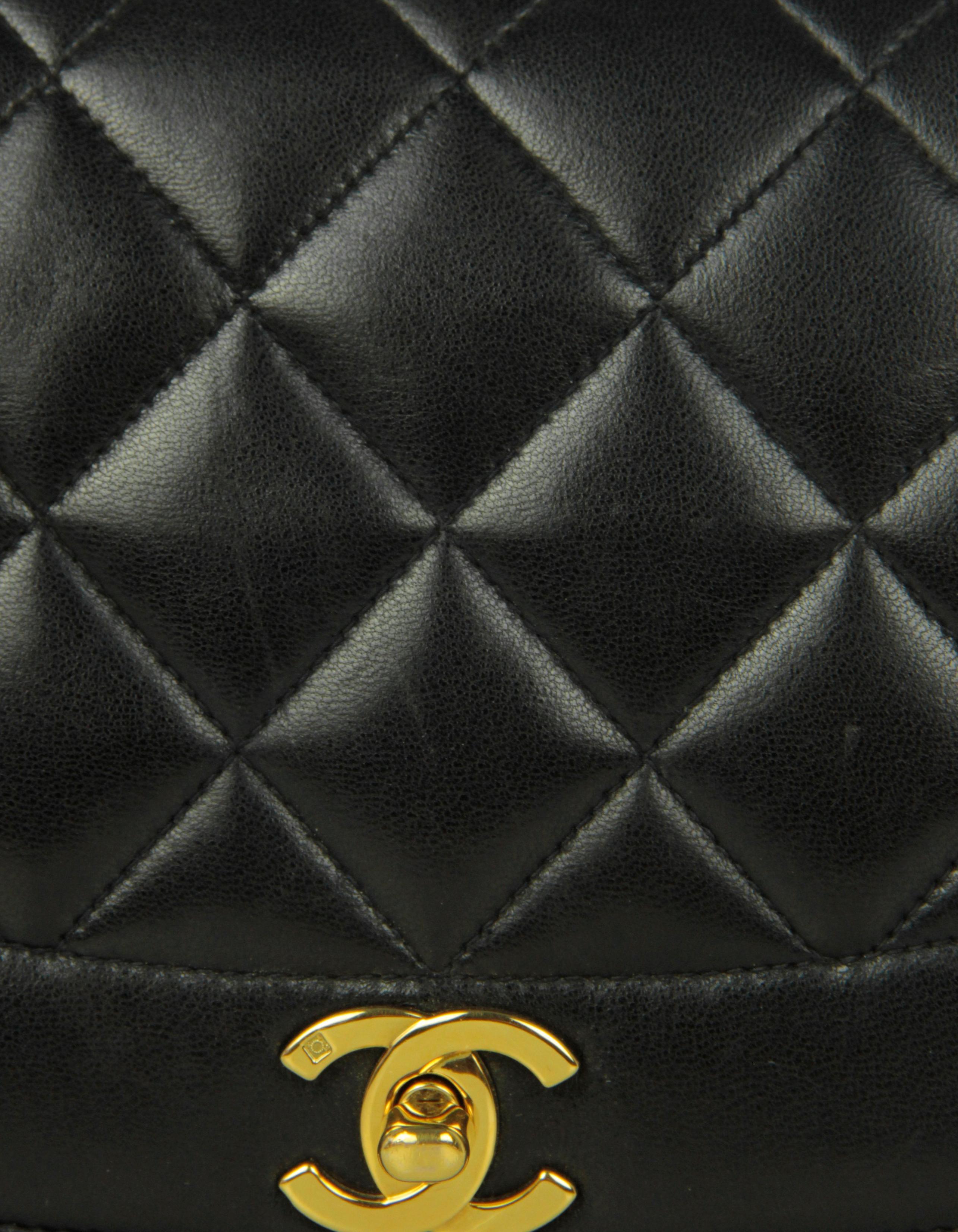 Chanel Vintage Black Lambskin Leather Quilted Medium Diana Flap Bag 1