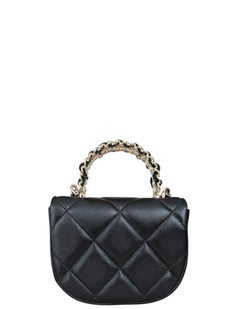 Chanel Black Lambskin Leather Quilted Pearl Top Handle Clutch Crossbody w/ Chain