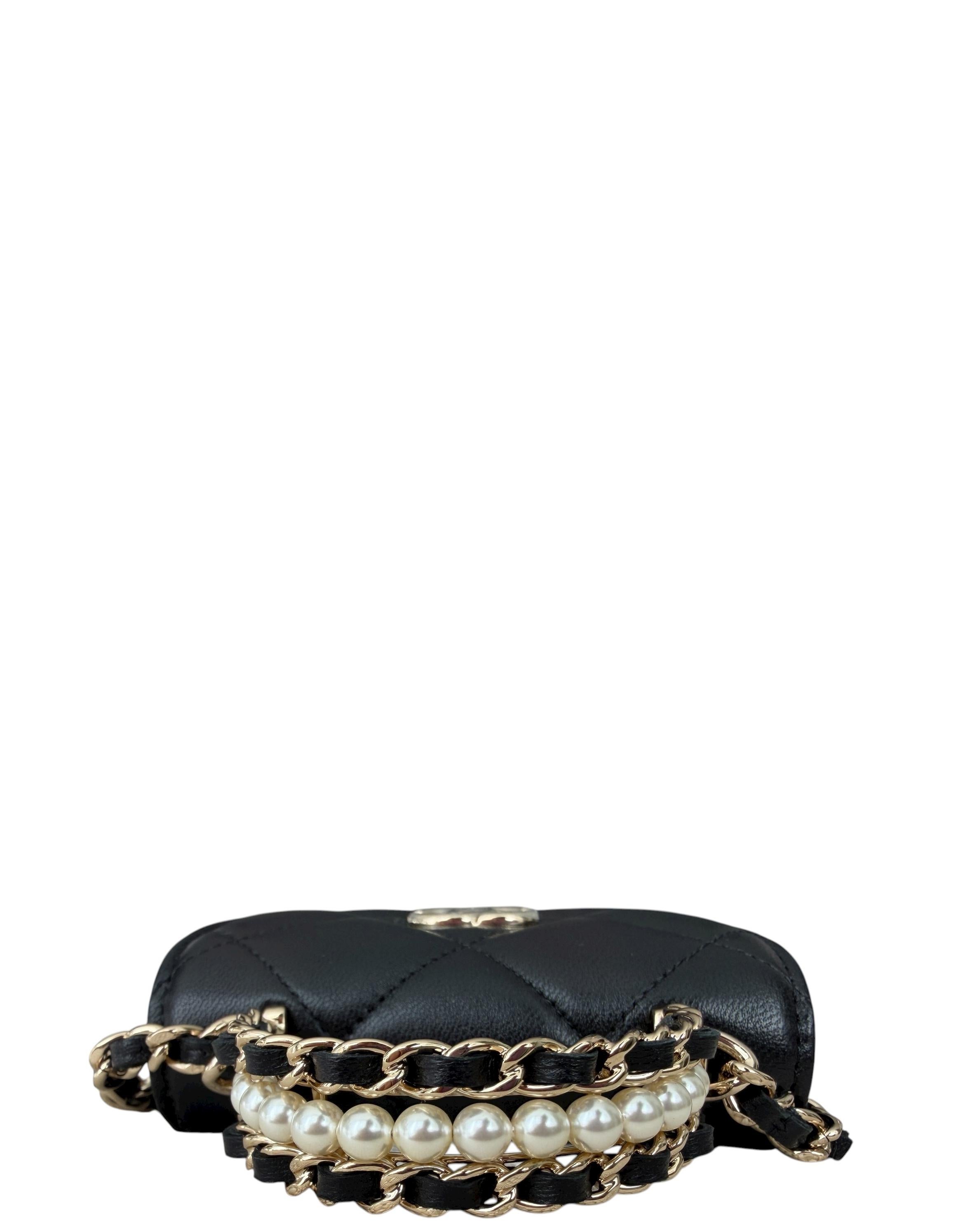 Nero Chanel Black Lambskin Leather Quilted Pearl Top Handle Clutch Crossbody w/ Chain in vendita