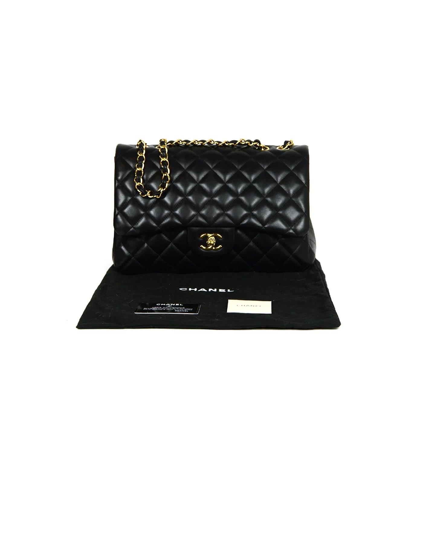 Chanel Black Lambskin Leather Quilted Single Flap Jumbo Classic Bag 7